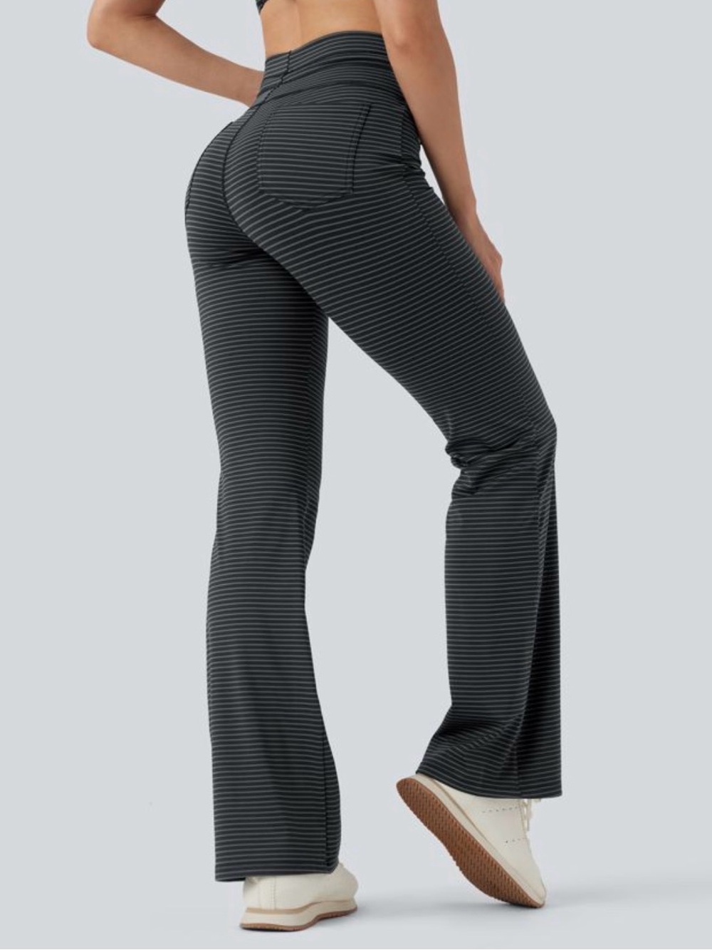 Halara Size XL High Waisted Drawstring Stripe Flare Yoga Pants with Pockets - Picture 2 of 5